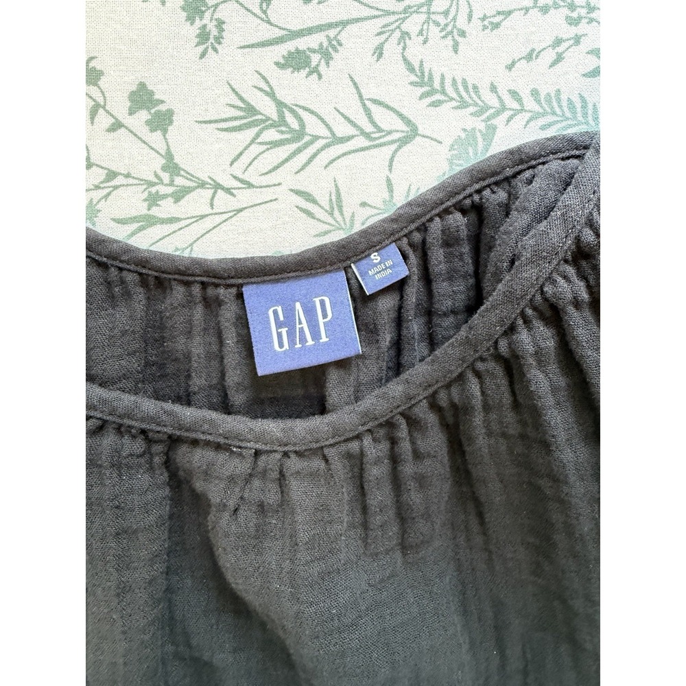 GAP Black Cotton Gauze Dress Small Ruffle Sleeve Tiered Mini Casual Boho Summer - Picture 6 of 9